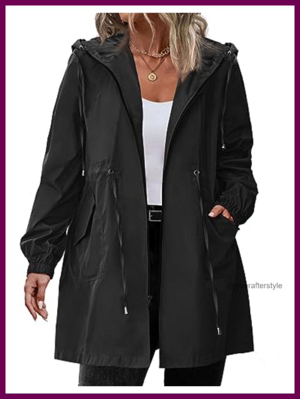 Plus Size Long Waterproof Polyester Rain Jacket Hooded